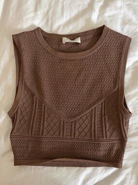 Aritzia Babaton Pointelle Sweater Knit Crop Tank Top Brown Size Small